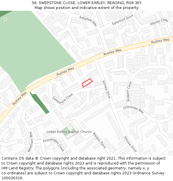 58, SWEPSTONE CLOSE, LOWER EARLEY, READING, RG6 3EY: Location map and indicative extent of plot