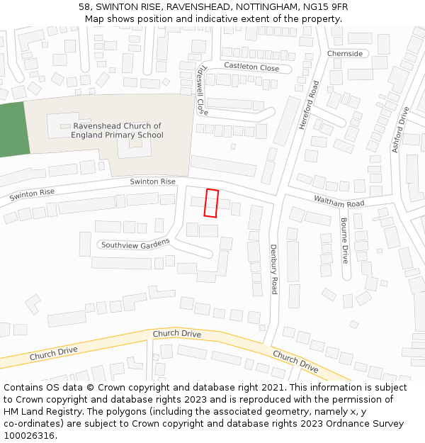 58, SWINTON RISE, RAVENSHEAD, NOTTINGHAM, NG15 9FR: Location map and indicative extent of plot