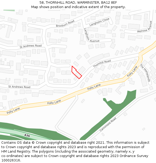 58, THORNHILL ROAD, WARMINSTER, BA12 8EF: Location map and indicative extent of plot