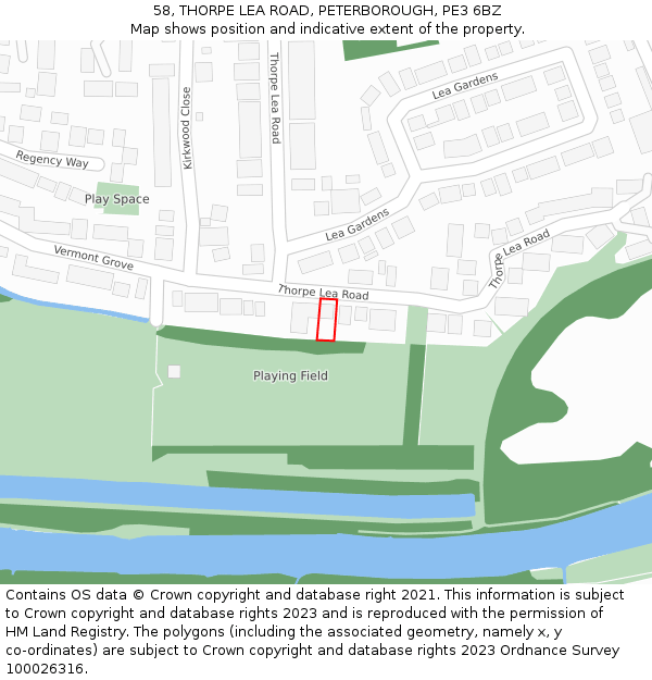 58, THORPE LEA ROAD, PETERBOROUGH, PE3 6BZ: Location map and indicative extent of plot