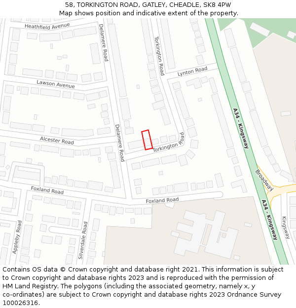 58, TORKINGTON ROAD, GATLEY, CHEADLE, SK8 4PW: Location map and indicative extent of plot