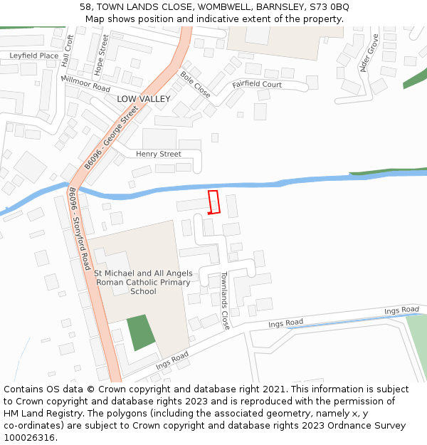 58, TOWN LANDS CLOSE, WOMBWELL, BARNSLEY, S73 0BQ: Location map and indicative extent of plot
