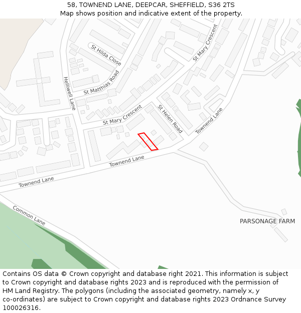 58, TOWNEND LANE, DEEPCAR, SHEFFIELD, S36 2TS: Location map and indicative extent of plot