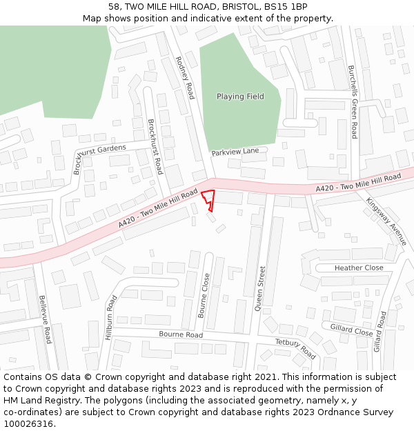 58, TWO MILE HILL ROAD, BRISTOL, BS15 1BP: Location map and indicative extent of plot