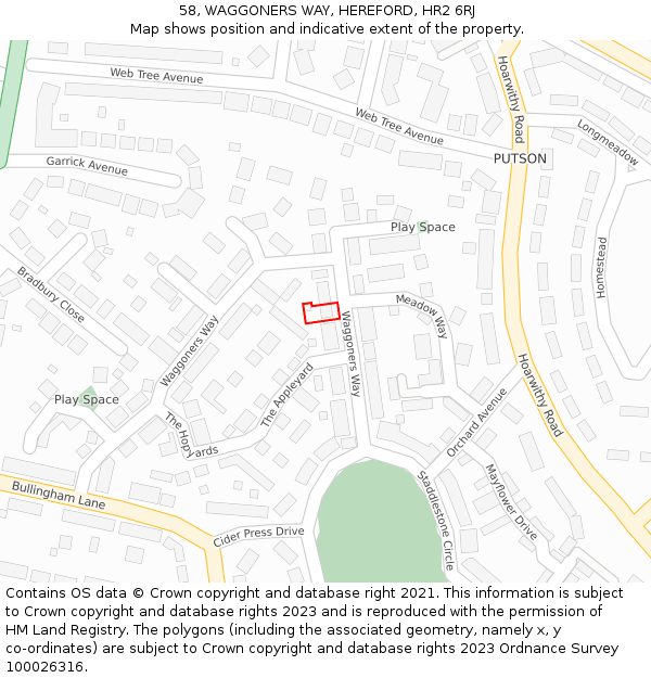 58, WAGGONERS WAY, HEREFORD, HR2 6RJ: Location map and indicative extent of plot