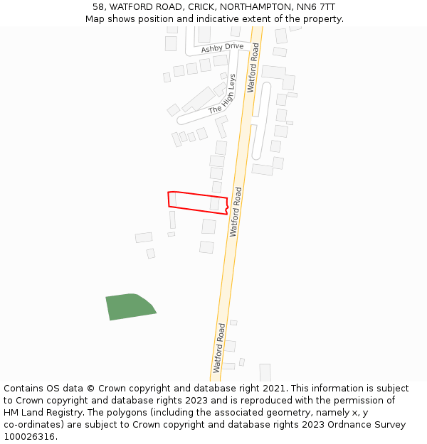 58, WATFORD ROAD, CRICK, NORTHAMPTON, NN6 7TT: Location map and indicative extent of plot