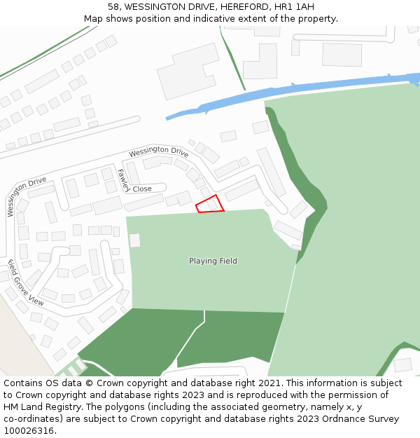 58, WESSINGTON DRIVE, HEREFORD, HR1 1AH: Location map and indicative extent of plot