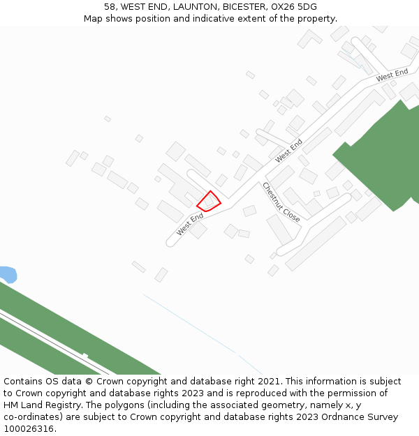 58, WEST END, LAUNTON, BICESTER, OX26 5DG: Location map and indicative extent of plot