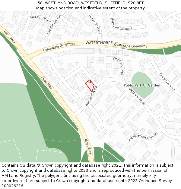 58, WESTLAND ROAD, WESTFIELD, SHEFFIELD, S20 8ET: Location map and indicative extent of plot