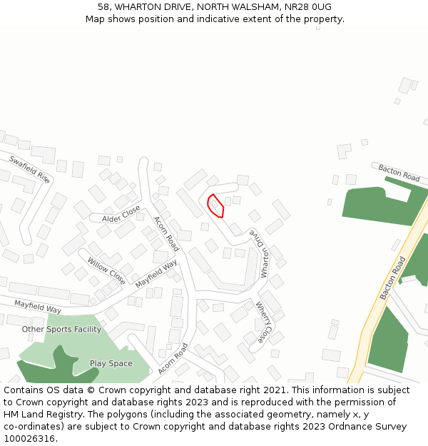 58, WHARTON DRIVE, NORTH WALSHAM, NR28 0UG: Location map and indicative extent of plot