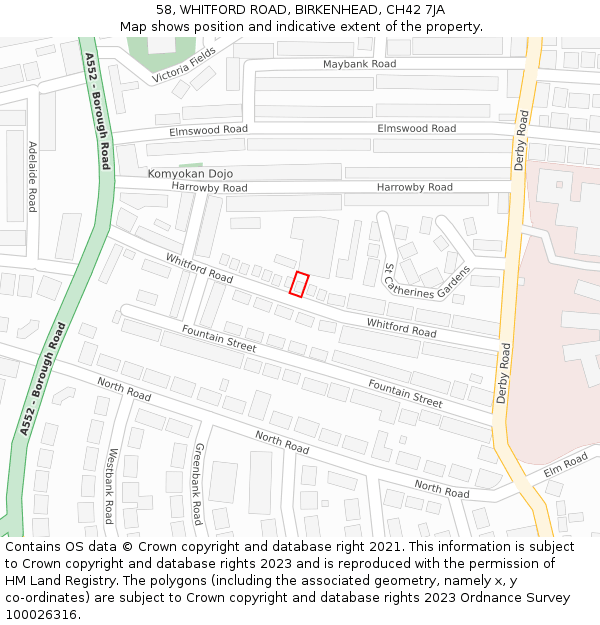 58, WHITFORD ROAD, BIRKENHEAD, CH42 7JA: Location map and indicative extent of plot