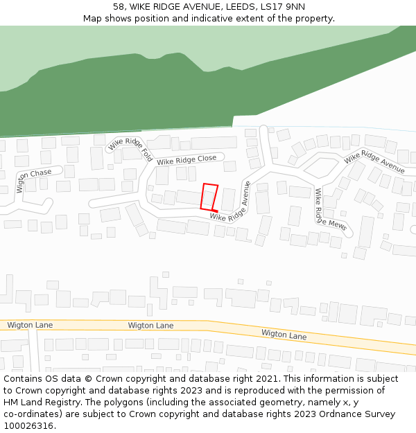 58, WIKE RIDGE AVENUE, LEEDS, LS17 9NN: Location map and indicative extent of plot