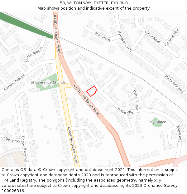 58, WILTON WAY, EXETER, EX1 3UR: Location map and indicative extent of plot
