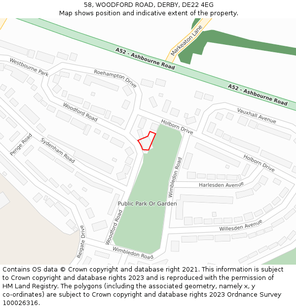 58, WOODFORD ROAD, DERBY, DE22 4EG: Location map and indicative extent of plot