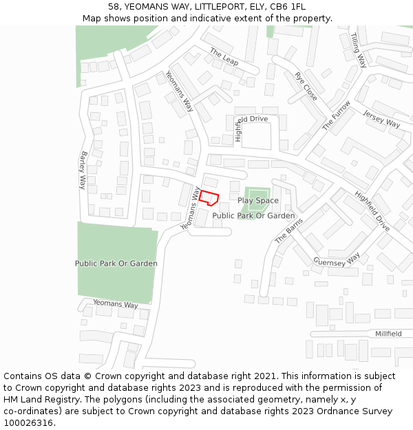 58, YEOMANS WAY, LITTLEPORT, ELY, CB6 1FL: Location map and indicative extent of plot