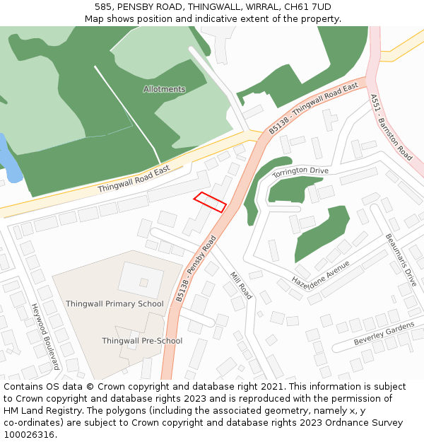 585, PENSBY ROAD, THINGWALL, WIRRAL, CH61 7UD: Location map and indicative extent of plot
