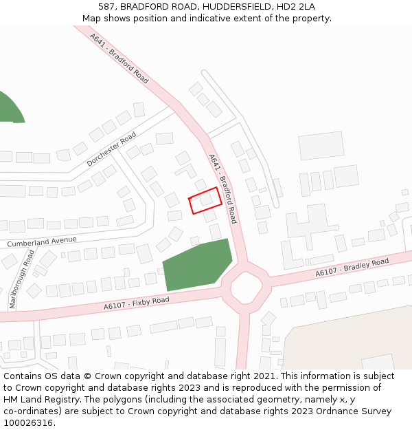 587, BRADFORD ROAD, HUDDERSFIELD, HD2 2LA: Location map and indicative extent of plot