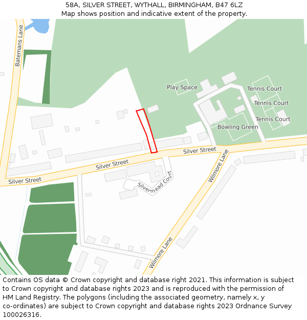 58A, SILVER STREET, WYTHALL, BIRMINGHAM, B47 6LZ: Location map and indicative extent of plot