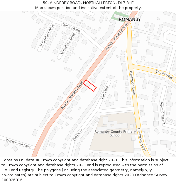 59, AINDERBY ROAD, NORTHALLERTON, DL7 8HF: Location map and indicative extent of plot