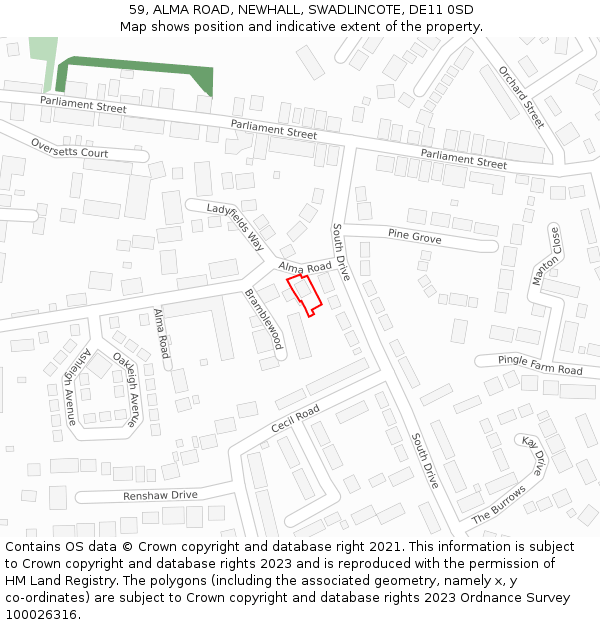 59, ALMA ROAD, NEWHALL, SWADLINCOTE, DE11 0SD: Location map and indicative extent of plot
