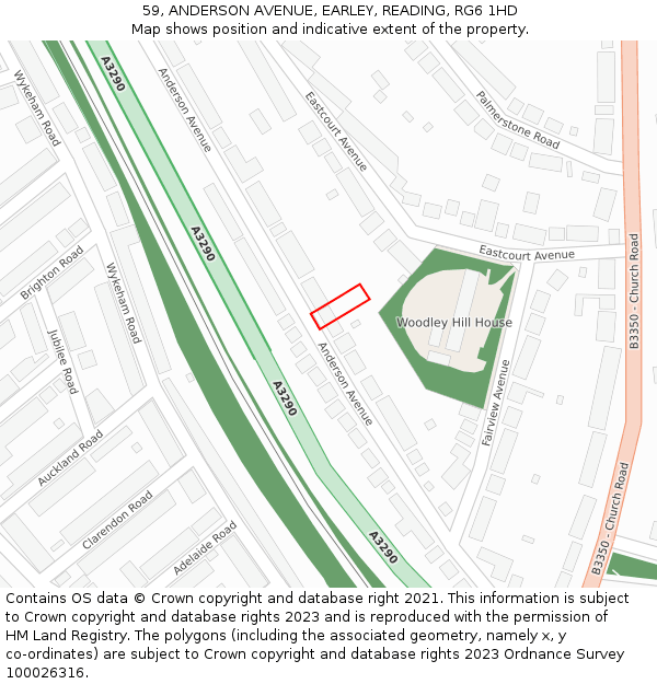 59, ANDERSON AVENUE, EARLEY, READING, RG6 1HD: Location map and indicative extent of plot