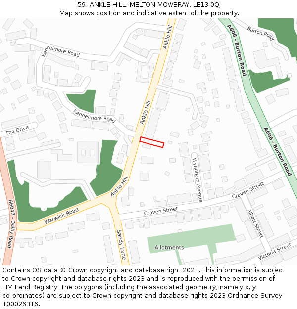 59, ANKLE HILL, MELTON MOWBRAY, LE13 0QJ: Location map and indicative extent of plot