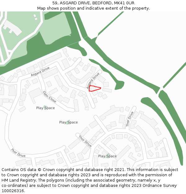 59, ASGARD DRIVE, BEDFORD, MK41 0UR: Location map and indicative extent of plot