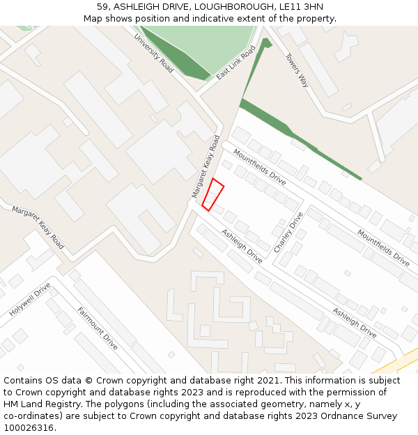 59, ASHLEIGH DRIVE, LOUGHBOROUGH, LE11 3HN: Location map and indicative extent of plot