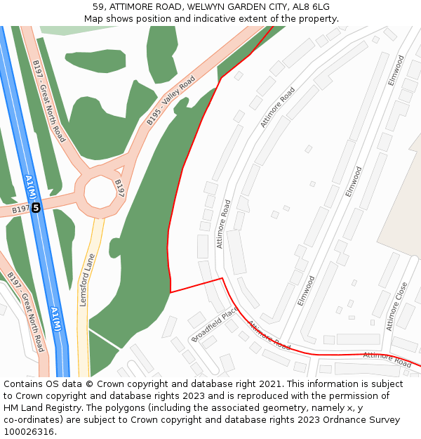 59, ATTIMORE ROAD, WELWYN GARDEN CITY, AL8 6LG: Location map and indicative extent of plot