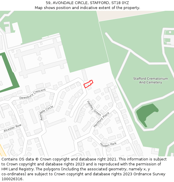 59, AVONDALE CIRCLE, STAFFORD, ST18 0YZ: Location map and indicative extent of plot