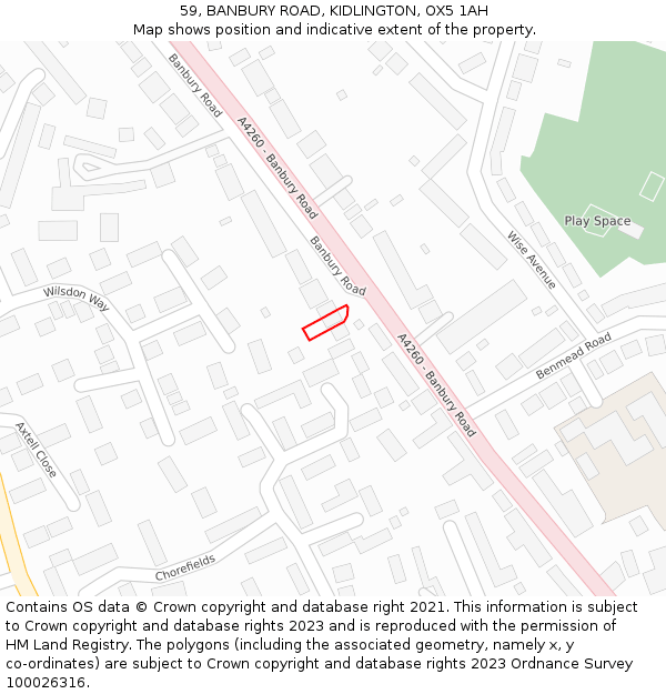 59, BANBURY ROAD, KIDLINGTON, OX5 1AH: Location map and indicative extent of plot