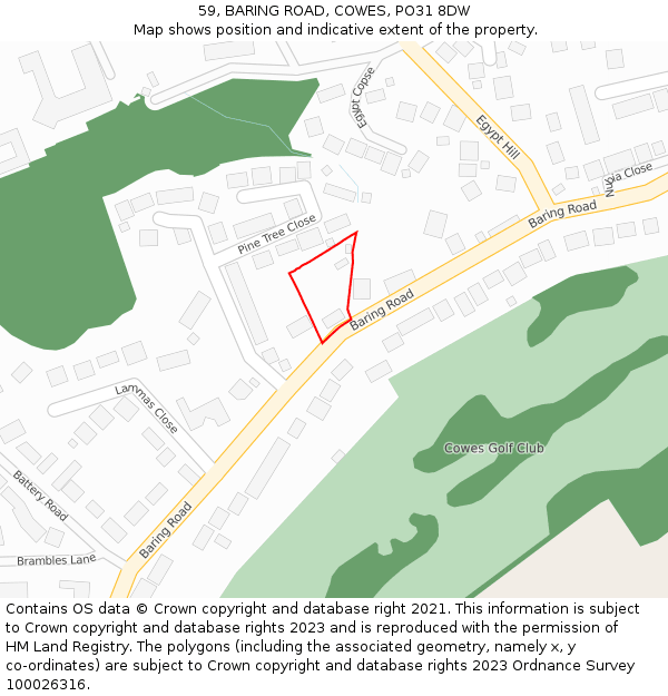 59, BARING ROAD, COWES, PO31 8DW: Location map and indicative extent of plot