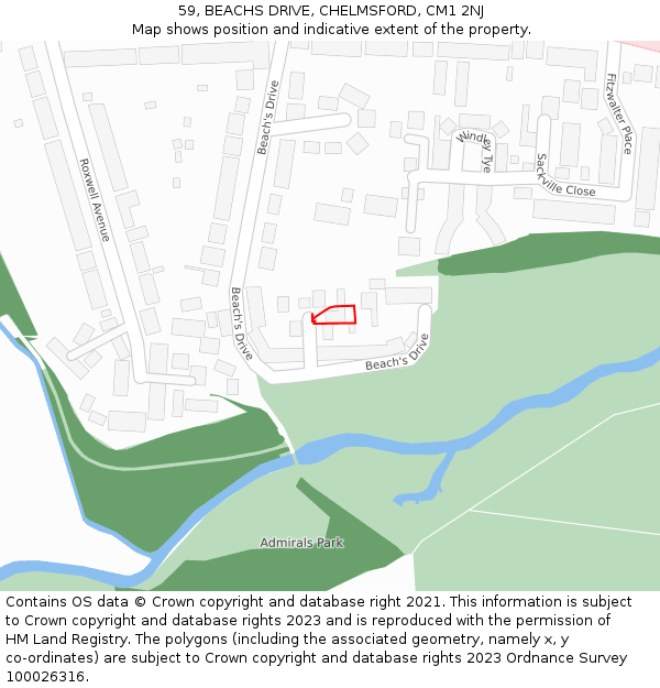 59, BEACHS DRIVE, CHELMSFORD, CM1 2NJ: Location map and indicative extent of plot