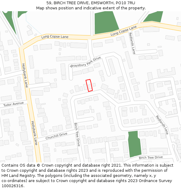 59, BIRCH TREE DRIVE, EMSWORTH, PO10 7RU: Location map and indicative extent of plot