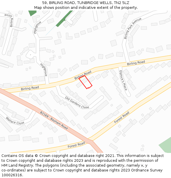 59, BIRLING ROAD, TUNBRIDGE WELLS, TN2 5LZ: Location map and indicative extent of plot