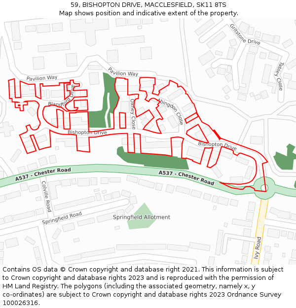 59, BISHOPTON DRIVE, MACCLESFIELD, SK11 8TS: Location map and indicative extent of plot