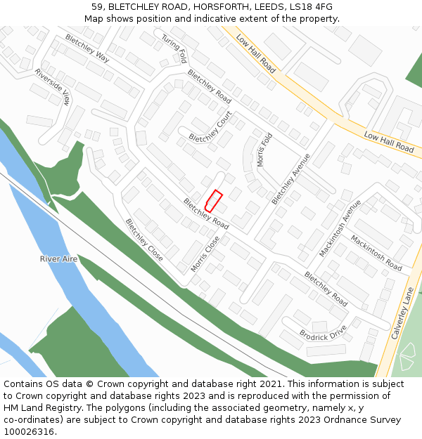 59, BLETCHLEY ROAD, HORSFORTH, LEEDS, LS18 4FG: Location map and indicative extent of plot
