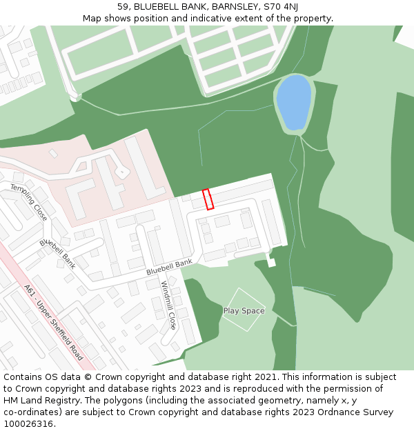 59, BLUEBELL BANK, BARNSLEY, S70 4NJ: Location map and indicative extent of plot