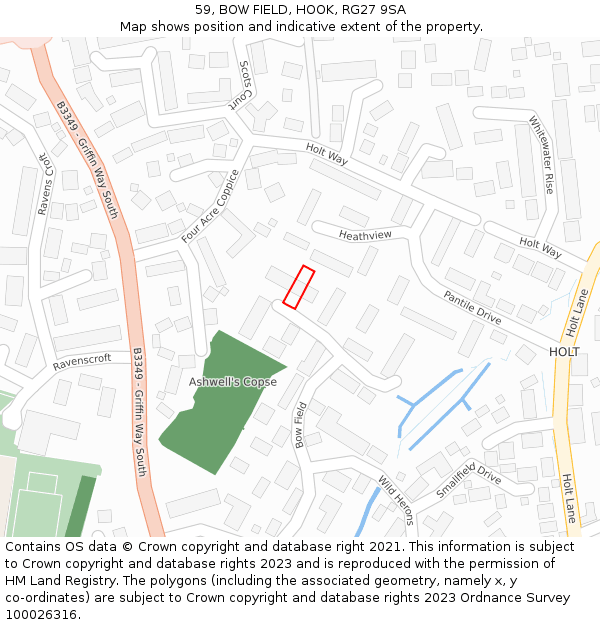 59, BOW FIELD, HOOK, RG27 9SA: Location map and indicative extent of plot