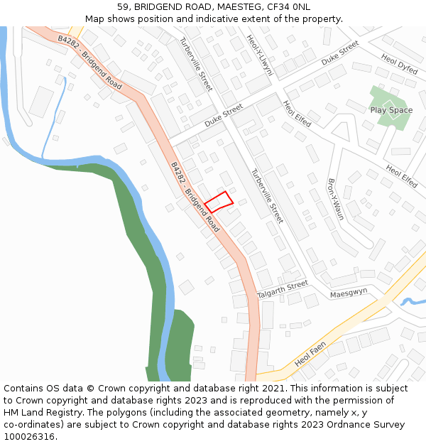 59, BRIDGEND ROAD, MAESTEG, CF34 0NL: Location map and indicative extent of plot
