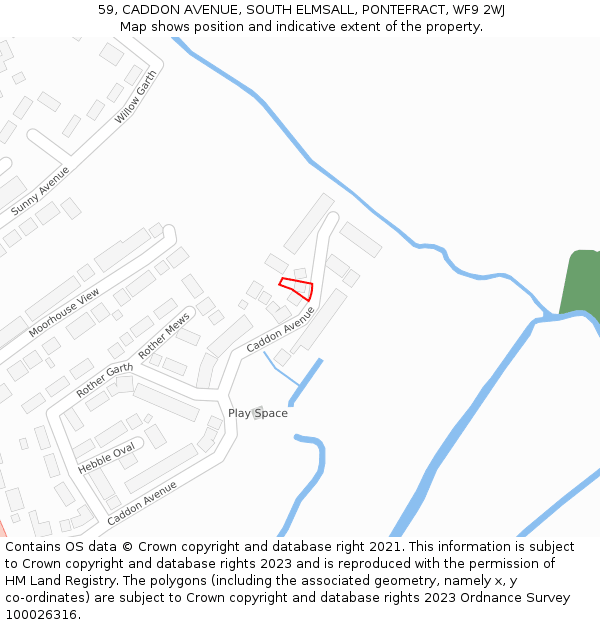 59, CADDON AVENUE, SOUTH ELMSALL, PONTEFRACT, WF9 2WJ: Location map and indicative extent of plot