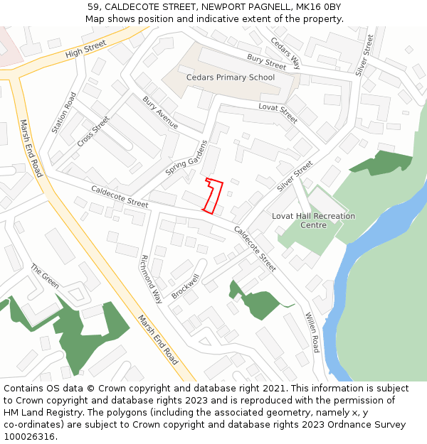 59, CALDECOTE STREET, NEWPORT PAGNELL, MK16 0BY: Location map and indicative extent of plot