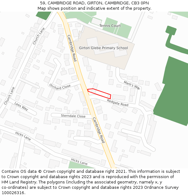 59, CAMBRIDGE ROAD, GIRTON, CAMBRIDGE, CB3 0PN: Location map and indicative extent of plot
