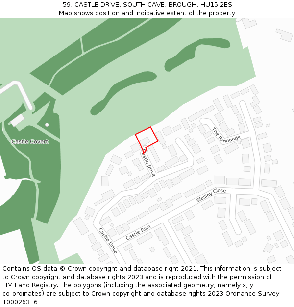 59, CASTLE DRIVE, SOUTH CAVE, BROUGH, HU15 2ES: Location map and indicative extent of plot