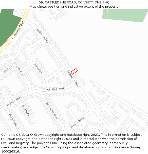 59, CASTLEDENE ROAD, CONSETT, DH8 7HQ: Location map and indicative extent of plot