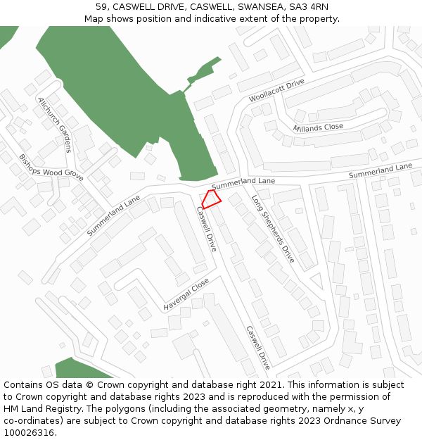 59, CASWELL DRIVE, CASWELL, SWANSEA, SA3 4RN: Location map and indicative extent of plot