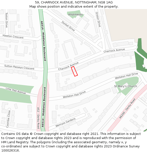 59, CHARNOCK AVENUE, NOTTINGHAM, NG8 1AG: Location map and indicative extent of plot