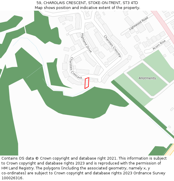 59, CHAROLAIS CRESCENT, STOKE-ON-TRENT, ST3 4TD: Location map and indicative extent of plot