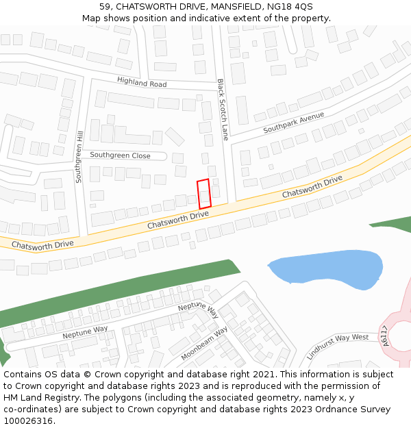 59, CHATSWORTH DRIVE, MANSFIELD, NG18 4QS: Location map and indicative extent of plot
