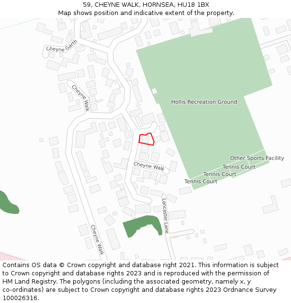 59, CHEYNE WALK, HORNSEA, HU18 1BX: Location map and indicative extent of plot